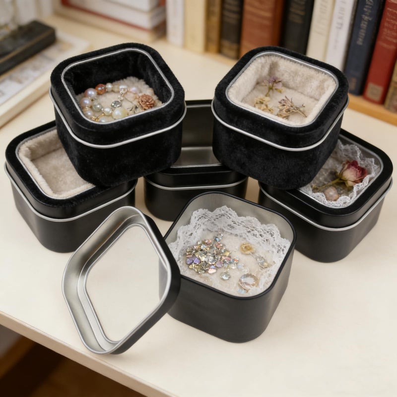 Goodma 6-Pack 8oz Empty Square Metal Tins with Clear Window for Candle Making, Candies, Gifts & Treasures, Black - Image 4